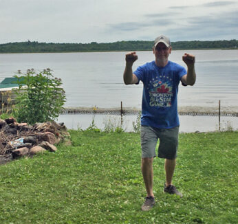 Hit-tiger-ears-Steve-at-lake "Striking both ears" at the cottage