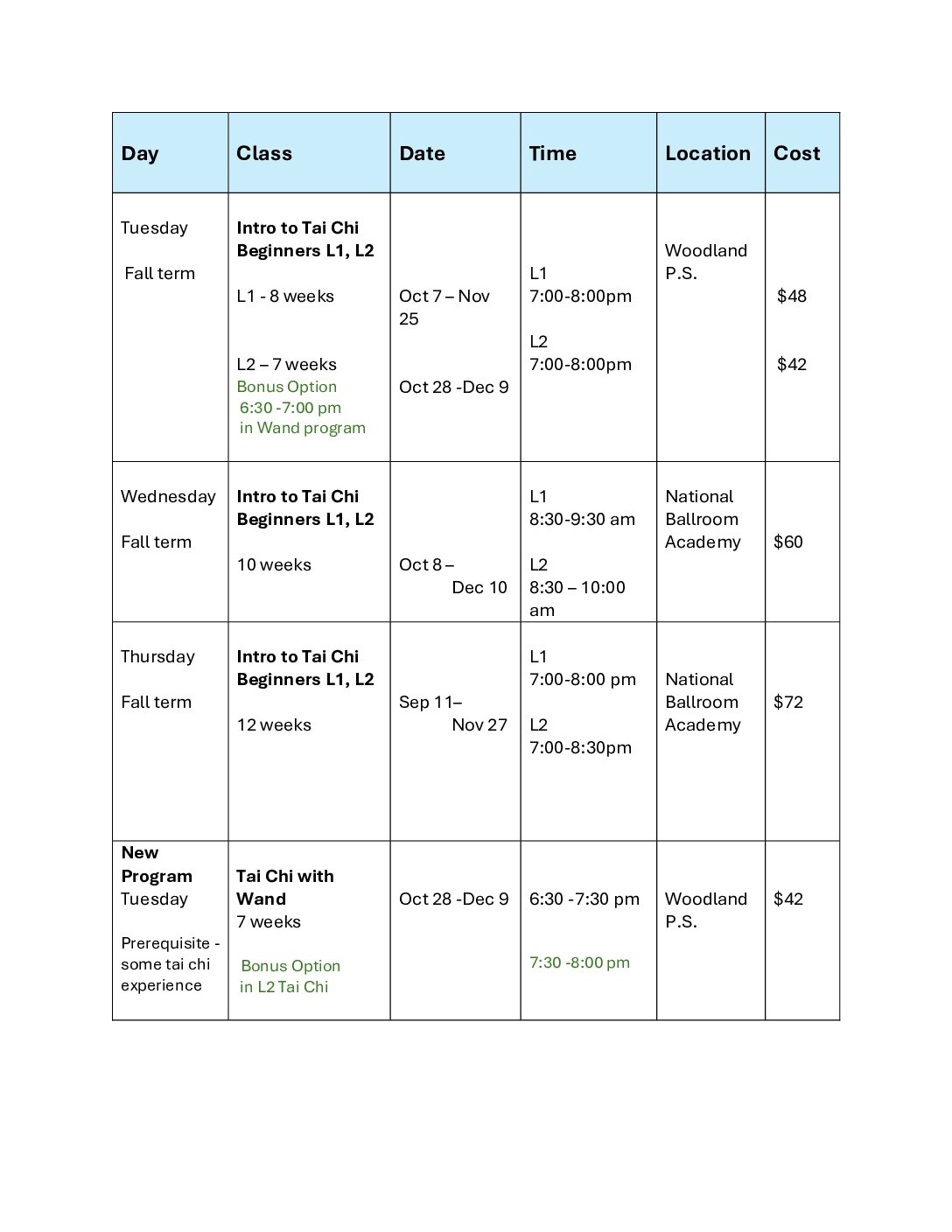 BEGINNERS Fall TABLE 2025 no L3